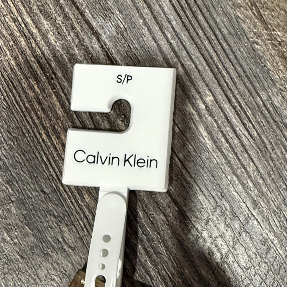 Calvin Klein Beige Leather Belt with Gold Buckle